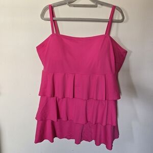 NWT Lane Bryant Hot Pink Tiered Ruffle Swim Cami Built In Wireless Bra Size 26